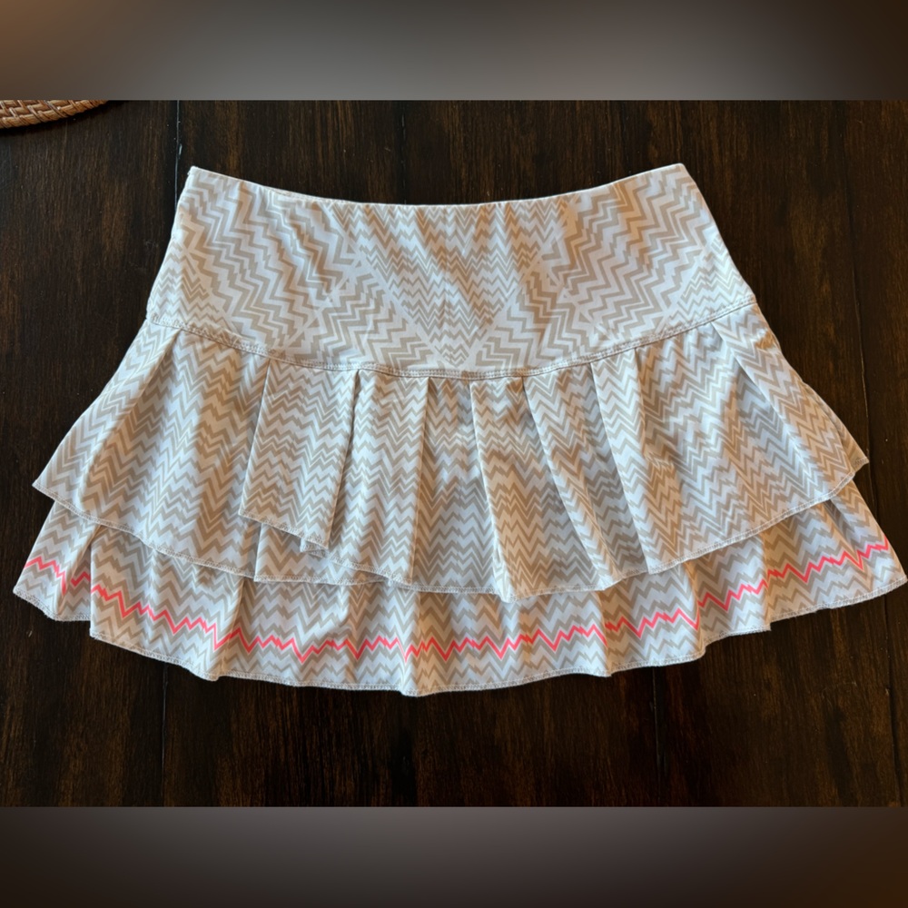 Lucky in Love White and Pink Chevron Skort
